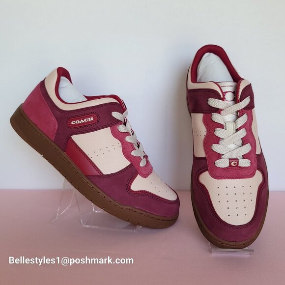 COACH Low Top Leather and Suede Sneakers C201- Pink color- Women’s US Size 9B - Picture 1 of 16